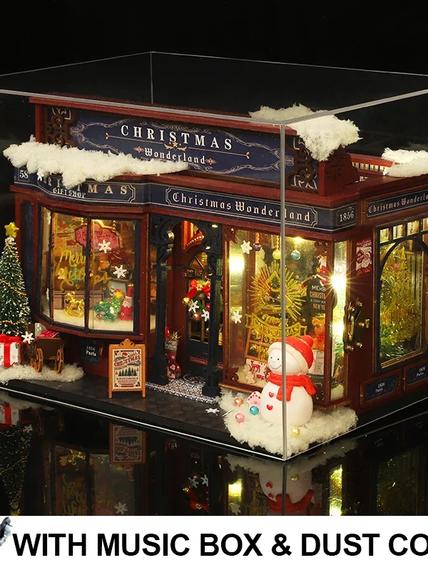 NEW DIY Wooden Merry Christmas Wonderland Dollhouses Miniature Kits With LED Light Home Decoration For Adult Xmas Handmade Gifts