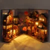 Japanese Retro DIY Wooden Book Nook Shelf Insert Miniature Building Kits Sakura Alley Home Bookend Decor Adult Handmade Gifts