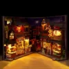 Retro Chinese Food Street DIY Wooden Book Nook Shelf Insert Miniature Building Kits Home Bookend Decoration Adult Handmade Gifts