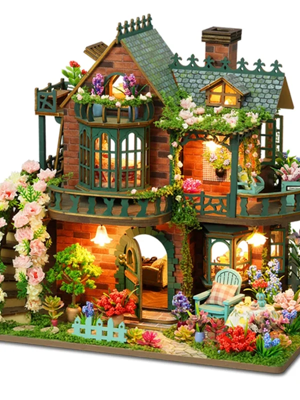 Retro DIY Wooden Fairy Garden Cottage House Figurines Miniature Kits With Furniture Home Desk Decoration For Adult Handmade Gift