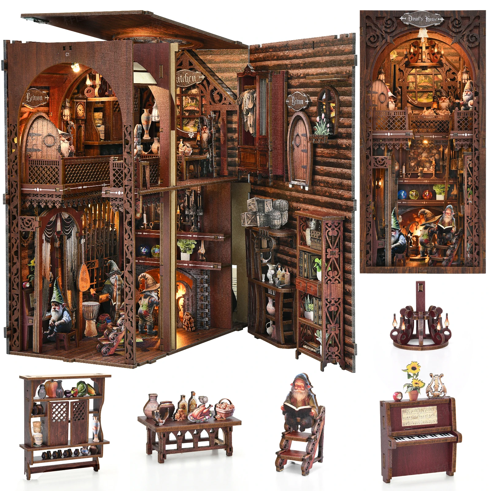 DIY 3D Wooden Puzzle Bookshelf Dollhouse Shelf Insert Kits Doll House Assembly Model Bookends Building Toys For Kids Xmas Gift - Image 2