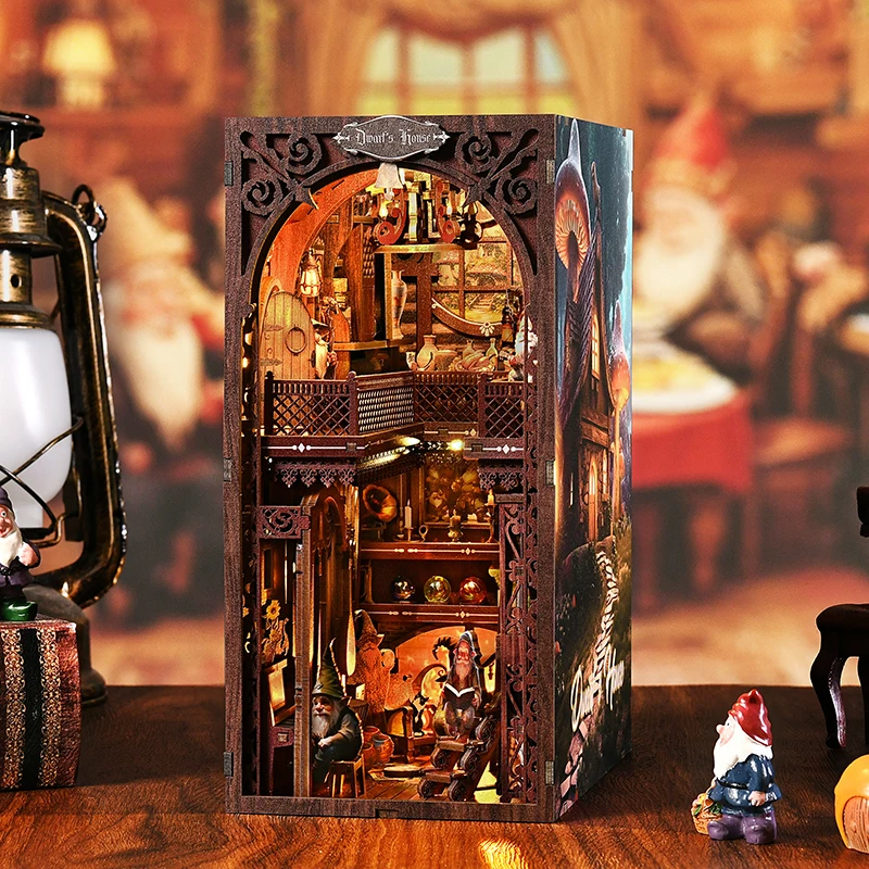 DIY 3D Wooden Puzzle Bookshelf Dollhouse Shelf Insert Kits Doll House Assembly Model Bookends Building Toys For Kids Xmas Gift - Image 5