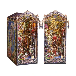 DIY Book Nook 3D Puzzles Wooden Bookshelf Set Doll House Bookshelf Insert Retro Booknook Decor With Light Toys For Adults Gifts