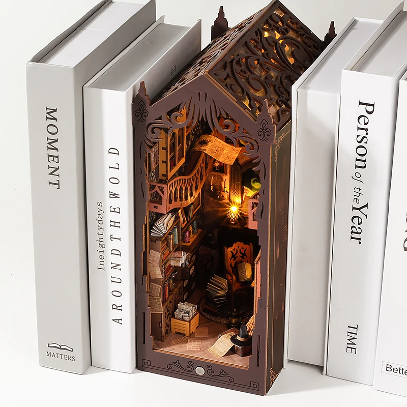 DIY Book Nook Insert Wooden Doll House Building Magical House Casa Dollhouse Bookend With Lights Bookshelf Home Decoration Gifts - Image 3