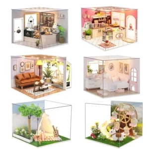 DIY DollHouse Leisurely Coffee Shop Dollhouses Scene Model Miniature Doll House Wooden Assembly Model Toys For Kids Xmas Gifts