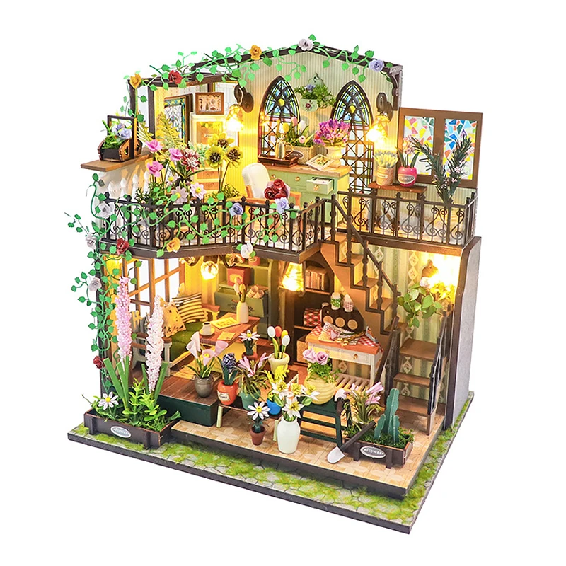 DIY MINI Doll Houses Wooden Miniature Dollhouses Kits With Furniture LED Lights Home Desk Decoration Toys For Kids Handmade Gift