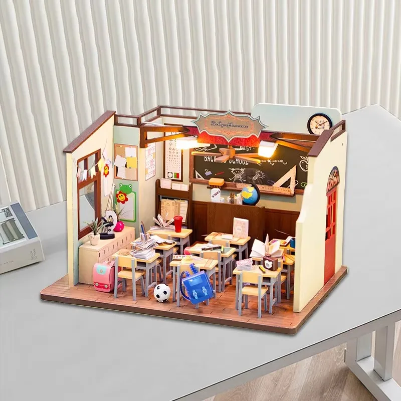 DIY Mini Dollhouses Back To School Miniature Model Doll House For Kids Mini Wooden 3D Puzzles Classroom Assembly Start Of School - Image 2