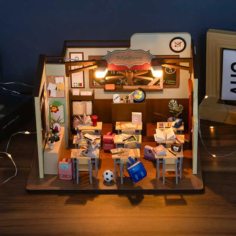 DIY Mini Dollhouses Back To School Miniature Model Doll House For Kids Mini Wooden 3D Puzzles Classroom Assembly Start Of School - Image 3