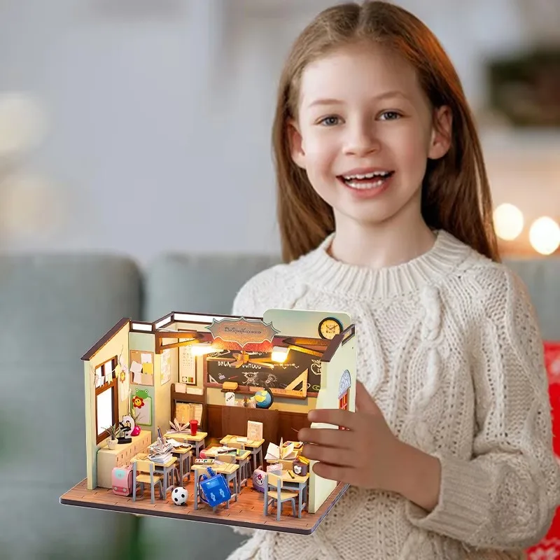 DIY Mini Dollhouses Back To School Miniature Model Doll House For Kids Mini Wooden 3D Puzzles Classroom Assembly Start Of School - Image 4