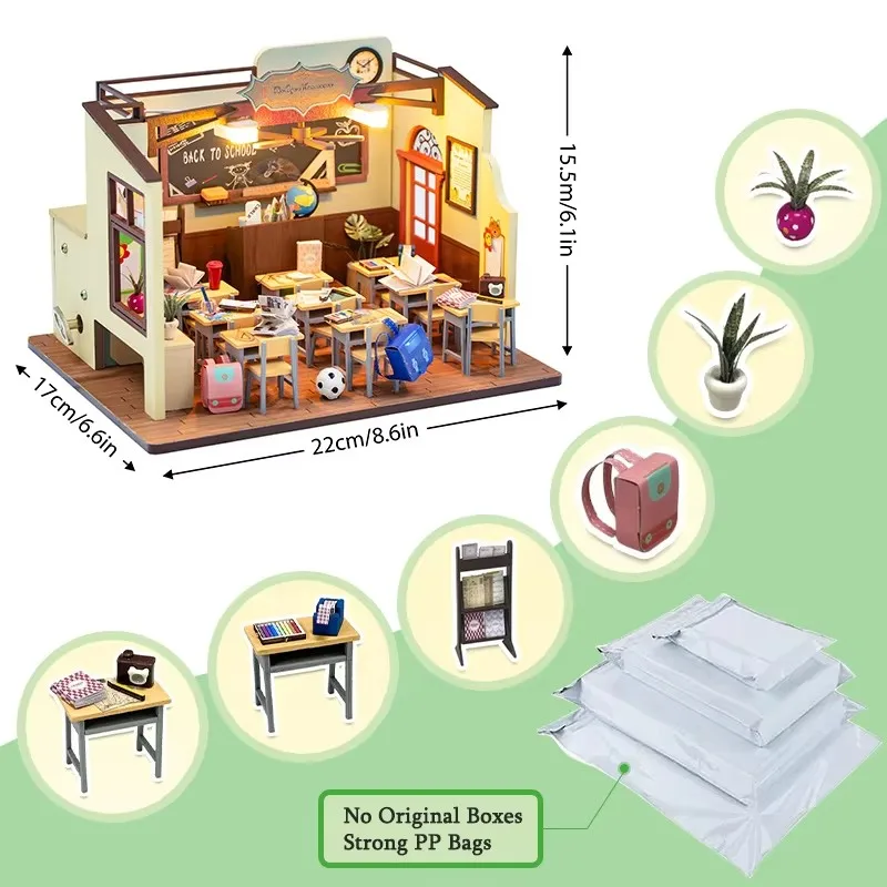 DIY Mini Dollhouses Back To School Miniature Model Doll House For Kids Mini Wooden 3D Puzzles Classroom Assembly Start Of School - Image 5