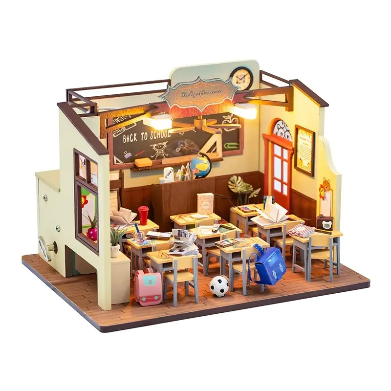 DIY Mini Dollhouses Back To School Miniature Model Doll House For Kids Mini Wooden 3D Puzzles Classroom Assembly Start Of School