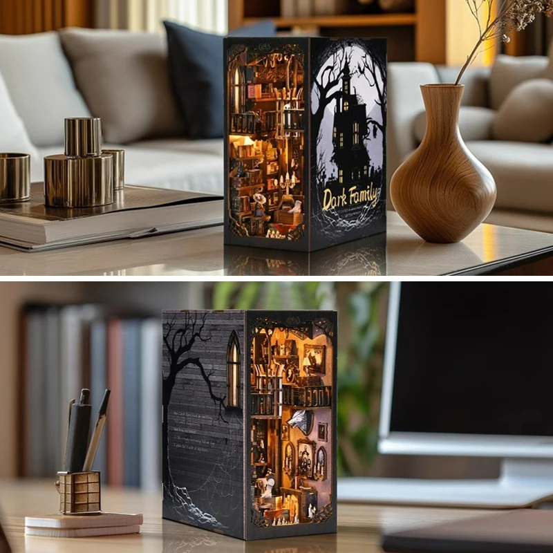 DIY Wooden Bookshelf Dollhouses Book Nook Shelf Insert Miniature Model Kits With Light Bookshelf Bookend Wooden Puzzle Toys Gift - Image 4