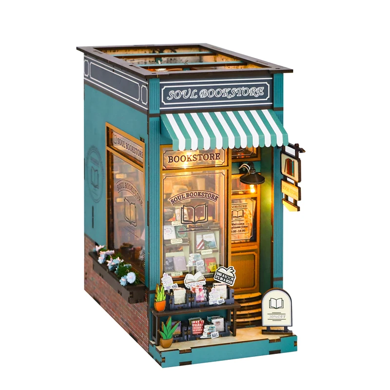 DIY Wooden Bookshelf Miniature Doll House Book Nook Kit 3D Puzzles Assembly Building Model Dollhouse Toys For Kids Birthday Gift