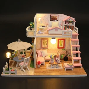 DIY Wooden Building Model Kits Wooden Miniature Doll House Assembled DollHouses Home Decoration Toys For Birthday Gifts