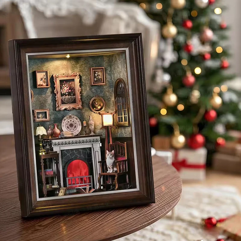New 3D Wooden Puzzle Book Nook Kits Fireplace DIY Photo Frame Ornament Bookshelf Dollhouse Building Toys Bookend Home Decoration - Image 4