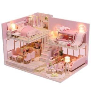 Wooden 3D Puzzles Doll House Handmade DIY Duplex Apartment Dollhouse Assembly Building Model Toys For Children Birthday Gifts