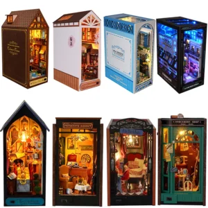 Wooden Book Nook DIY Miniatures Shelf Insert Dollhouse Building Bookshelf Bookend Home Decoration Doll Houses Toys For Kids Gift
